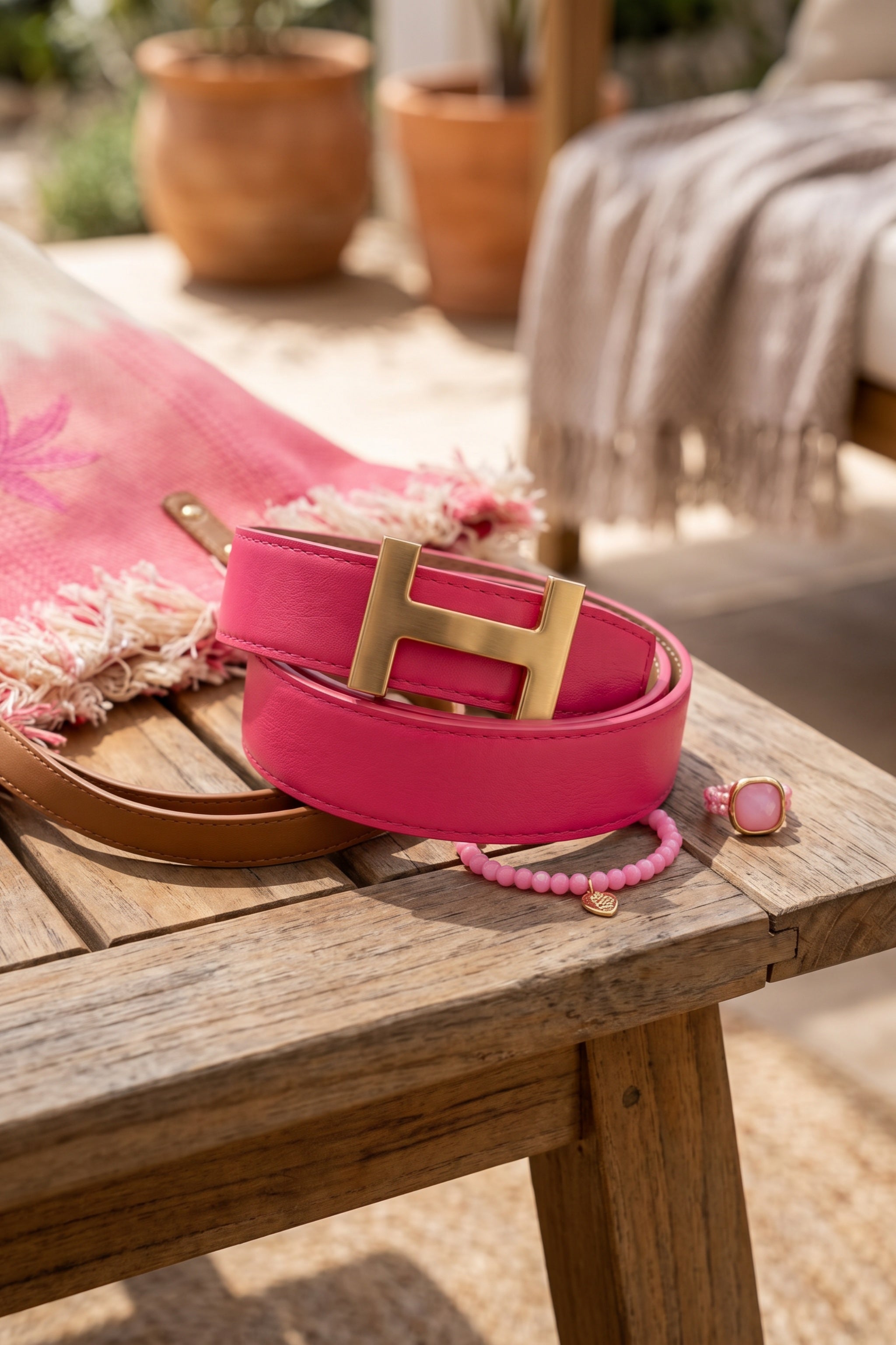 Ledergürtel mit goldener Schnalle, pink