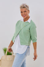 Bluse mit Cozy Jackenansatz, lindgrün-weiß