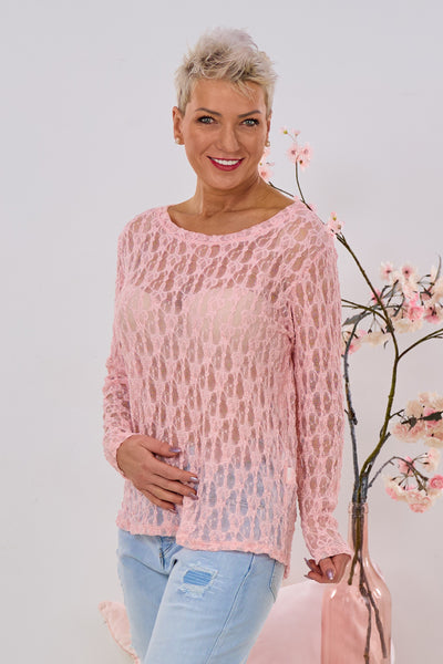 Spitzen-Langarmshirt, rosa