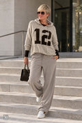Oversized Strick-Hoodie "12", beige-braun