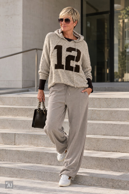 Oversized Strick-Hoodie "12", beige-braun