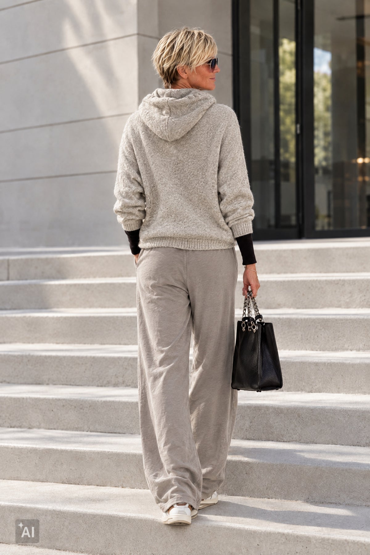 Oversized Strick-Hoodie "12", beige-braun