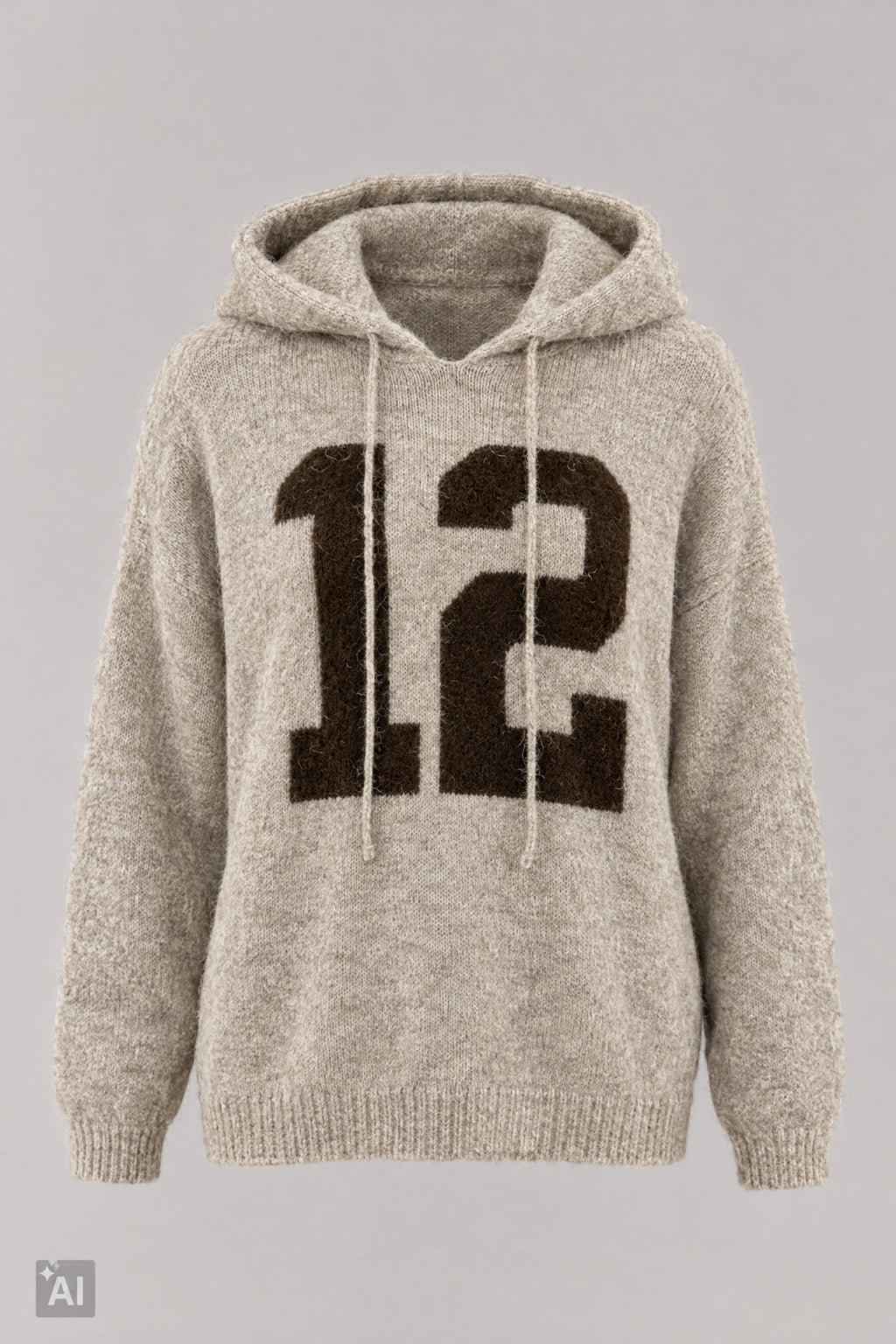 Oversized Strick-Hoodie "12", beige-braun