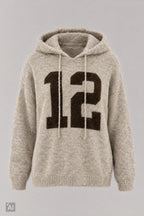 Oversized Strick-Hoodie "12", beige-braun