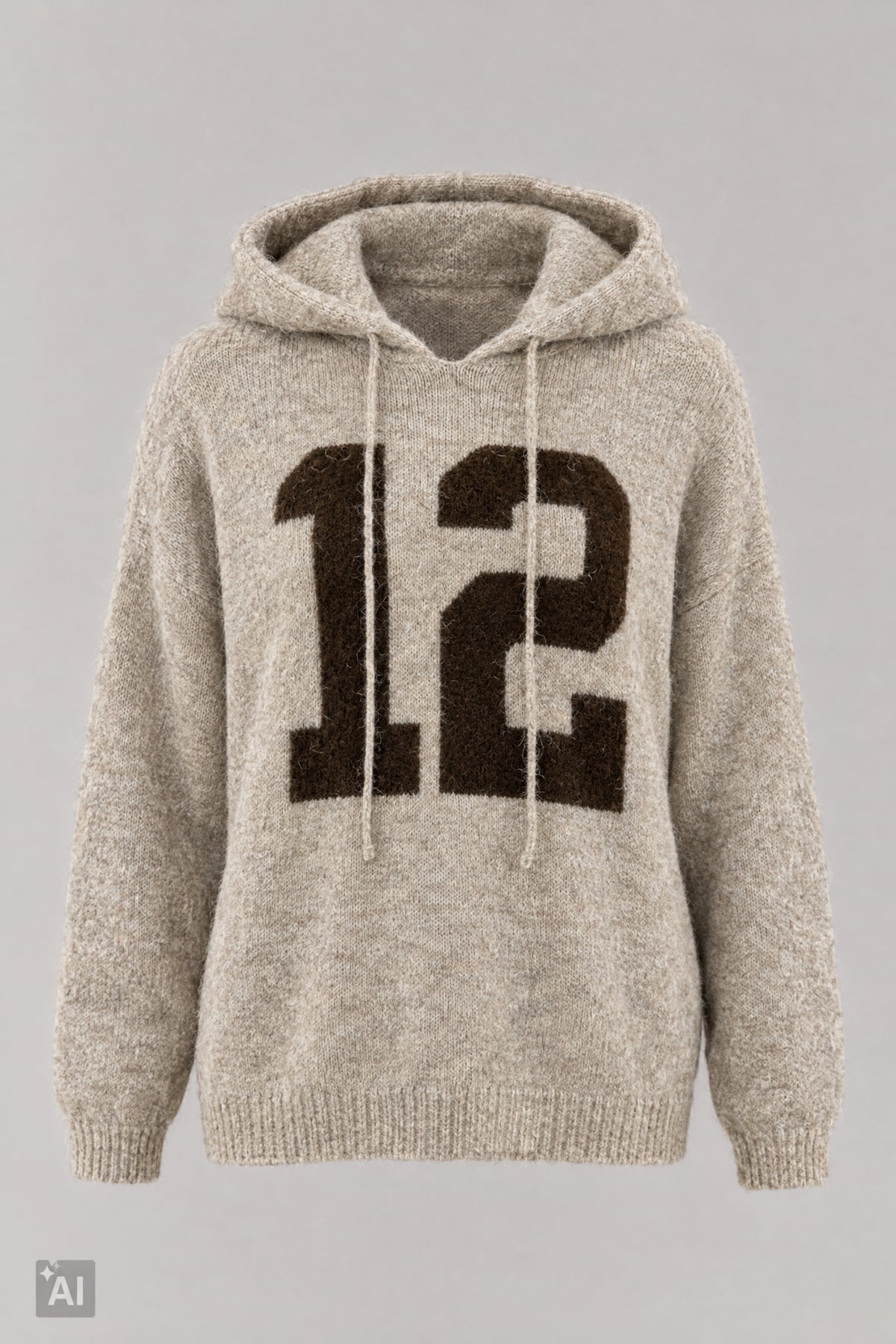 Oversized Strick-Hoodie "12", beige-braun