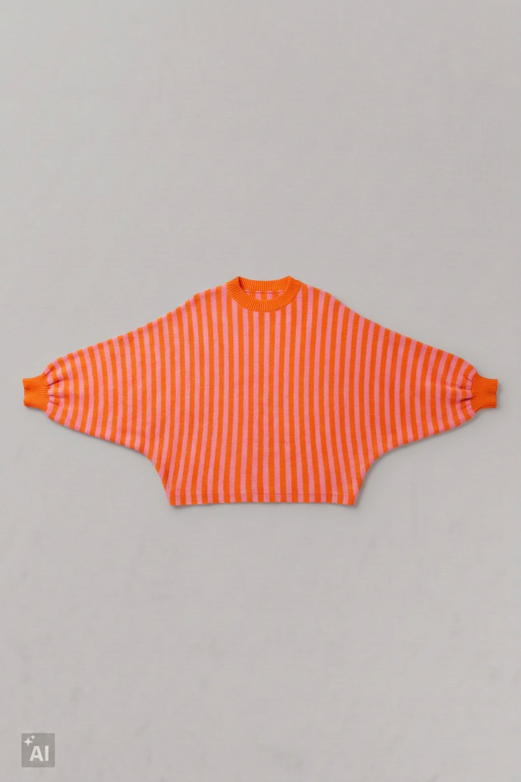 Gestreifter Strickpulli mit Fledermausärmeln, orange-rosa