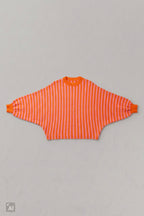 Gestreifter Strickpulli mit Fledermausärmeln, orange-rosa