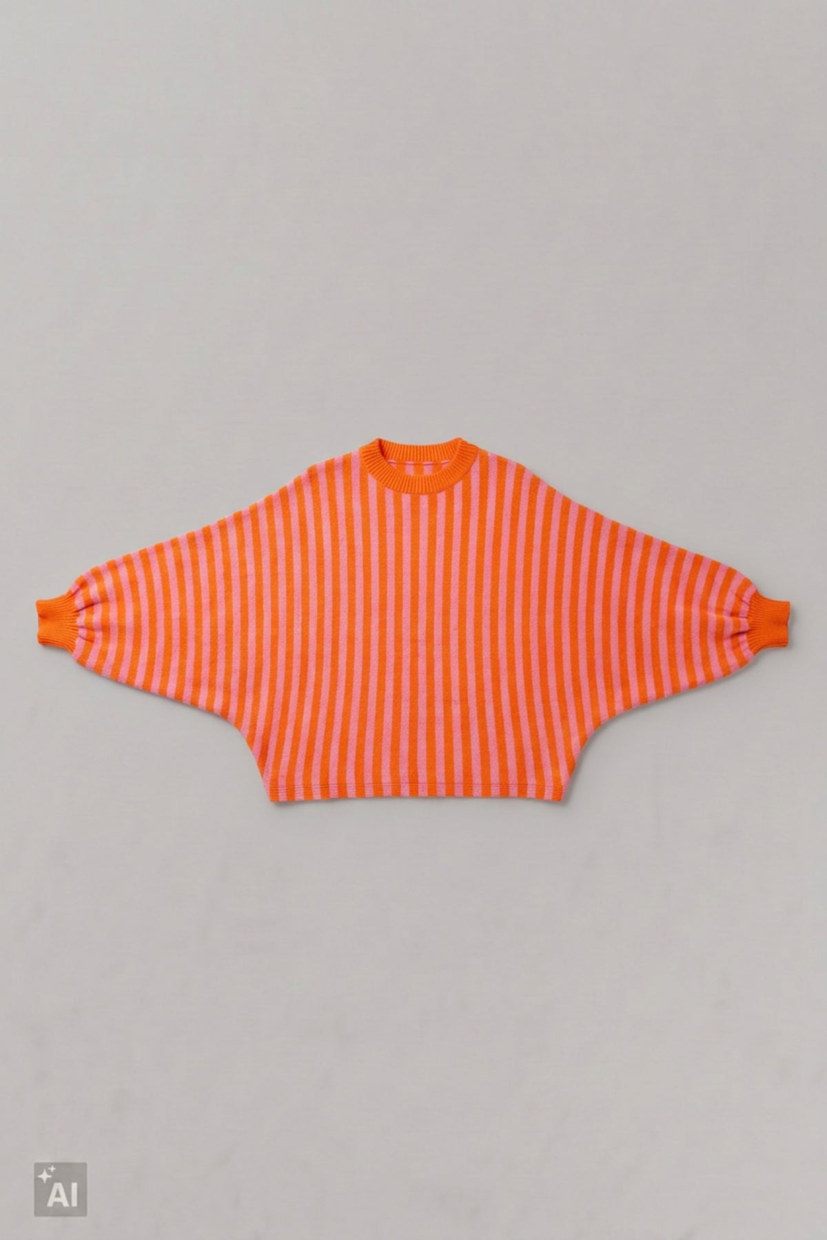 Gestreifter Strickpulli mit Fledermausärmeln, orange-rosa