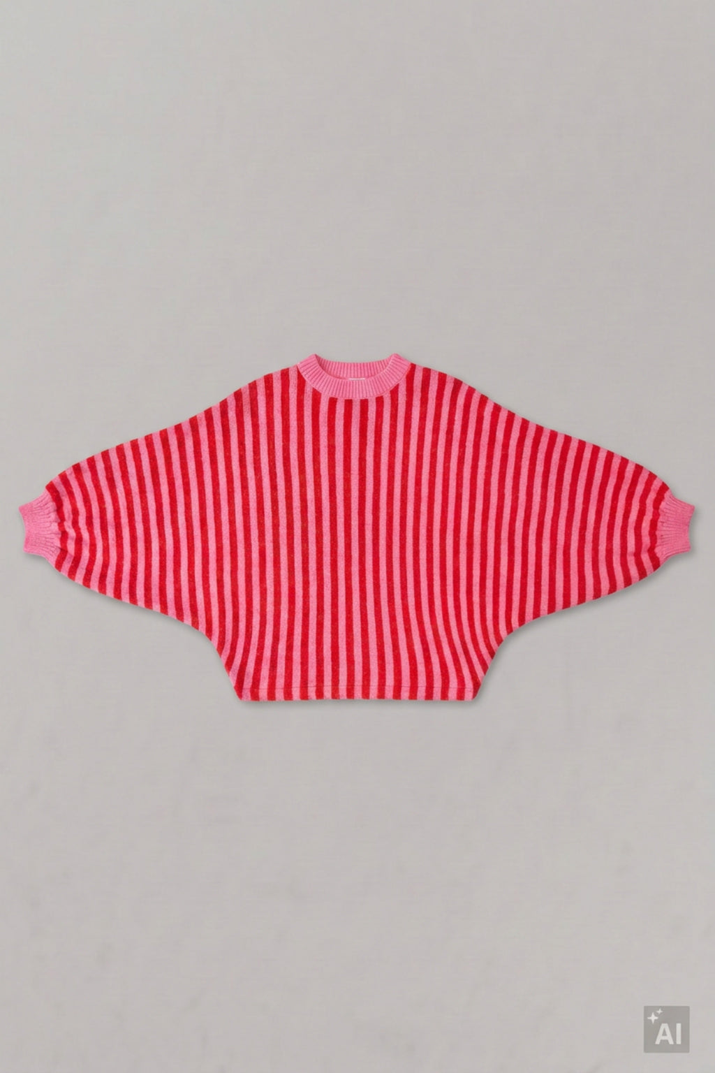 Gestreifter Strickpulli mit Fledermausärmeln, rosa-rot