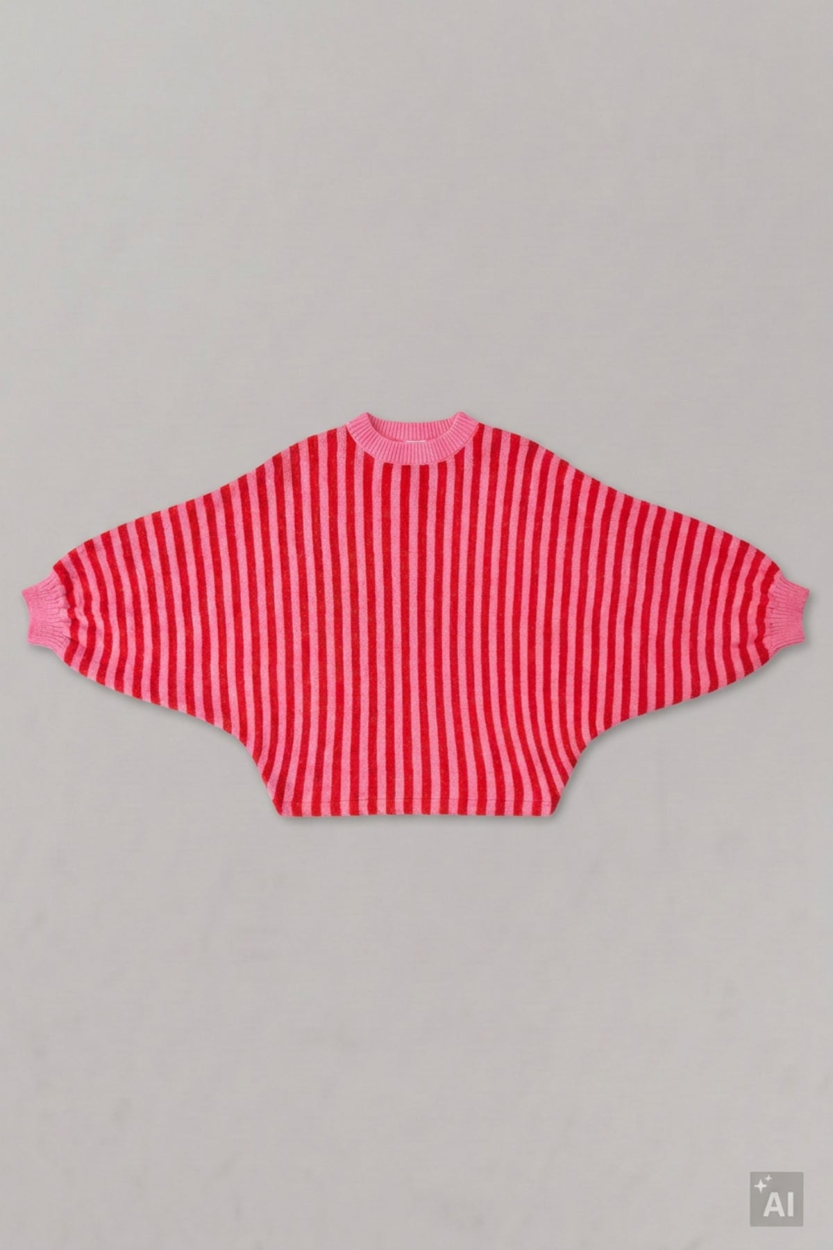Gestreifter Strickpulli mit Fledermausärmeln, rosa-rot