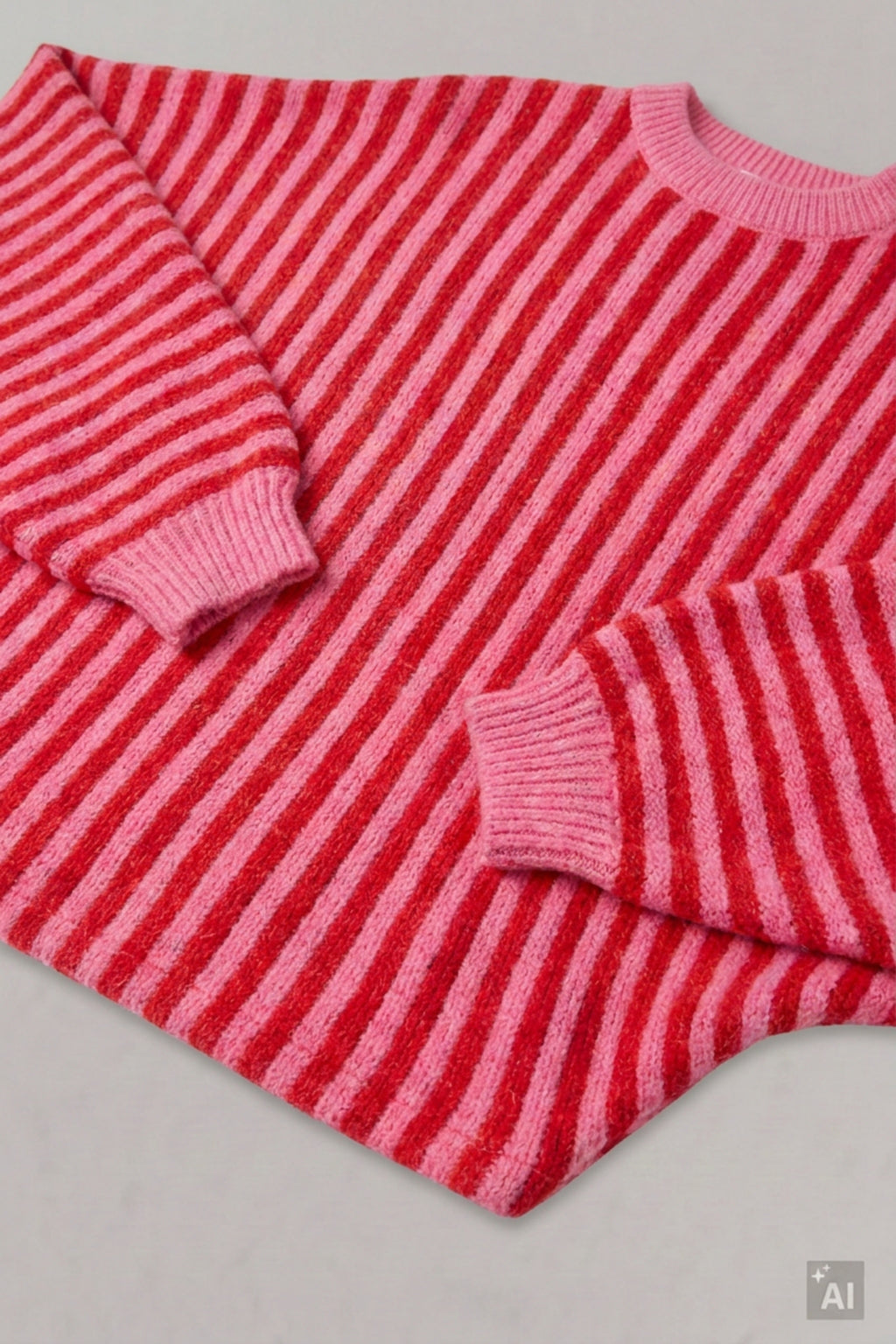 Gestreifter Strickpulli mit Fledermausärmeln, rosa-rot