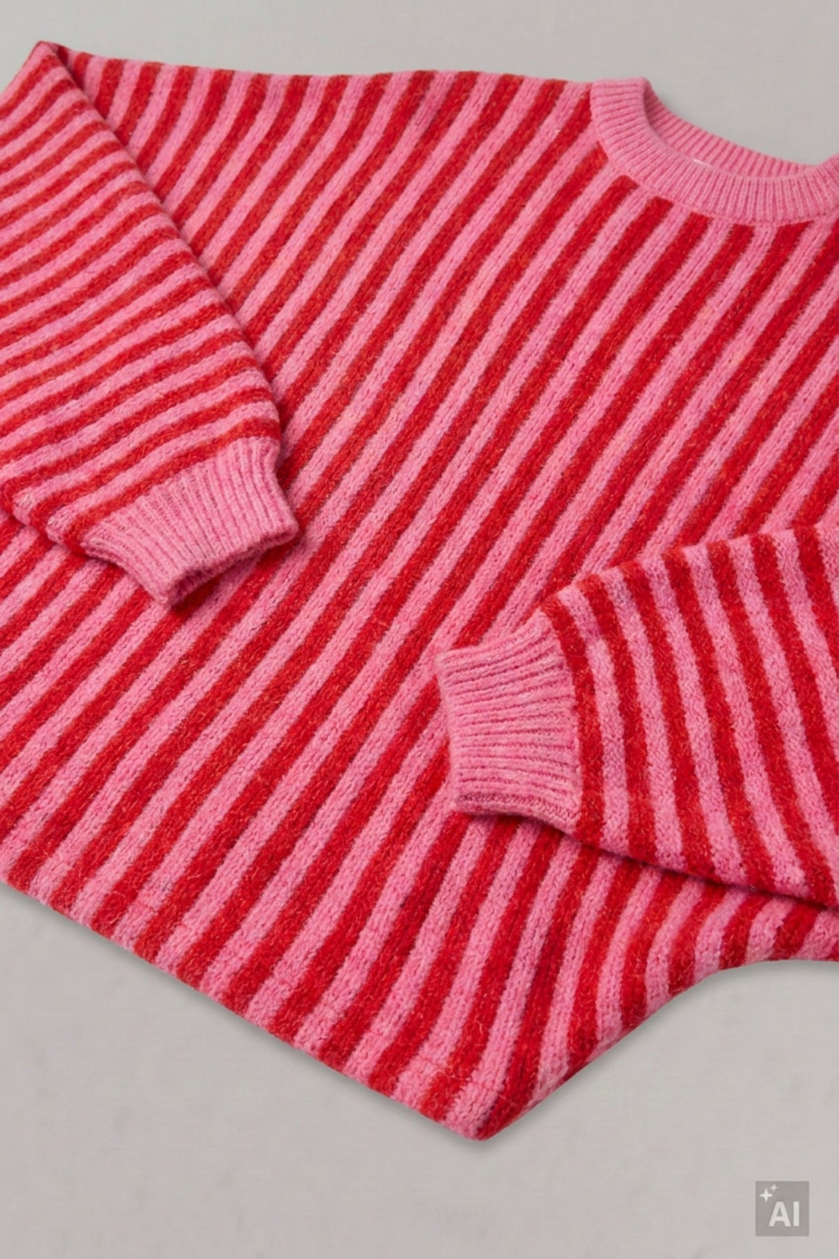 Gestreifter Strickpulli mit Fledermausärmeln, rosa-rot