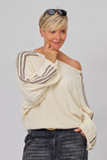 Pulli mit Streifen auf den Ärmeln, creme-taupe