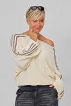 Pulli mit Streifen auf den Ärmeln, creme-taupe