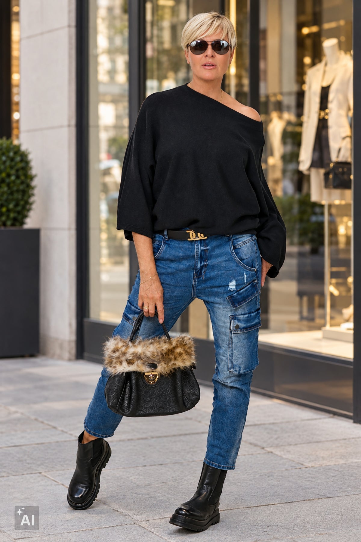 Pulli mit weiten Fledermausärmeln, schwarz