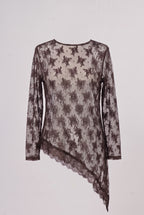 Asymmetrisches Spitzen-Langarmshirt, braun
