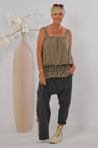 Top im Balloon-Style mit Spitze, khaki