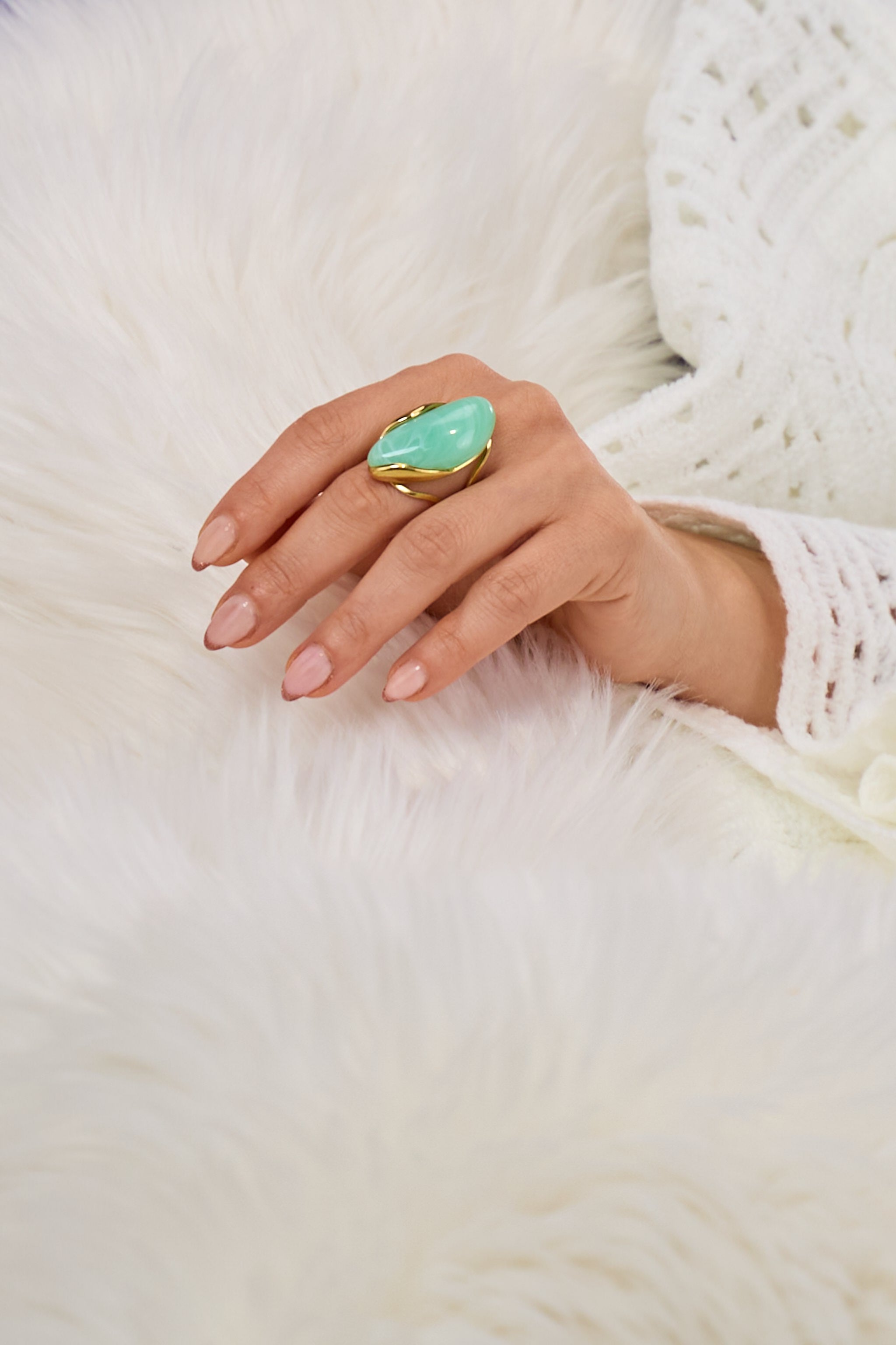 Edelstahlring mit Stein, gold-mint