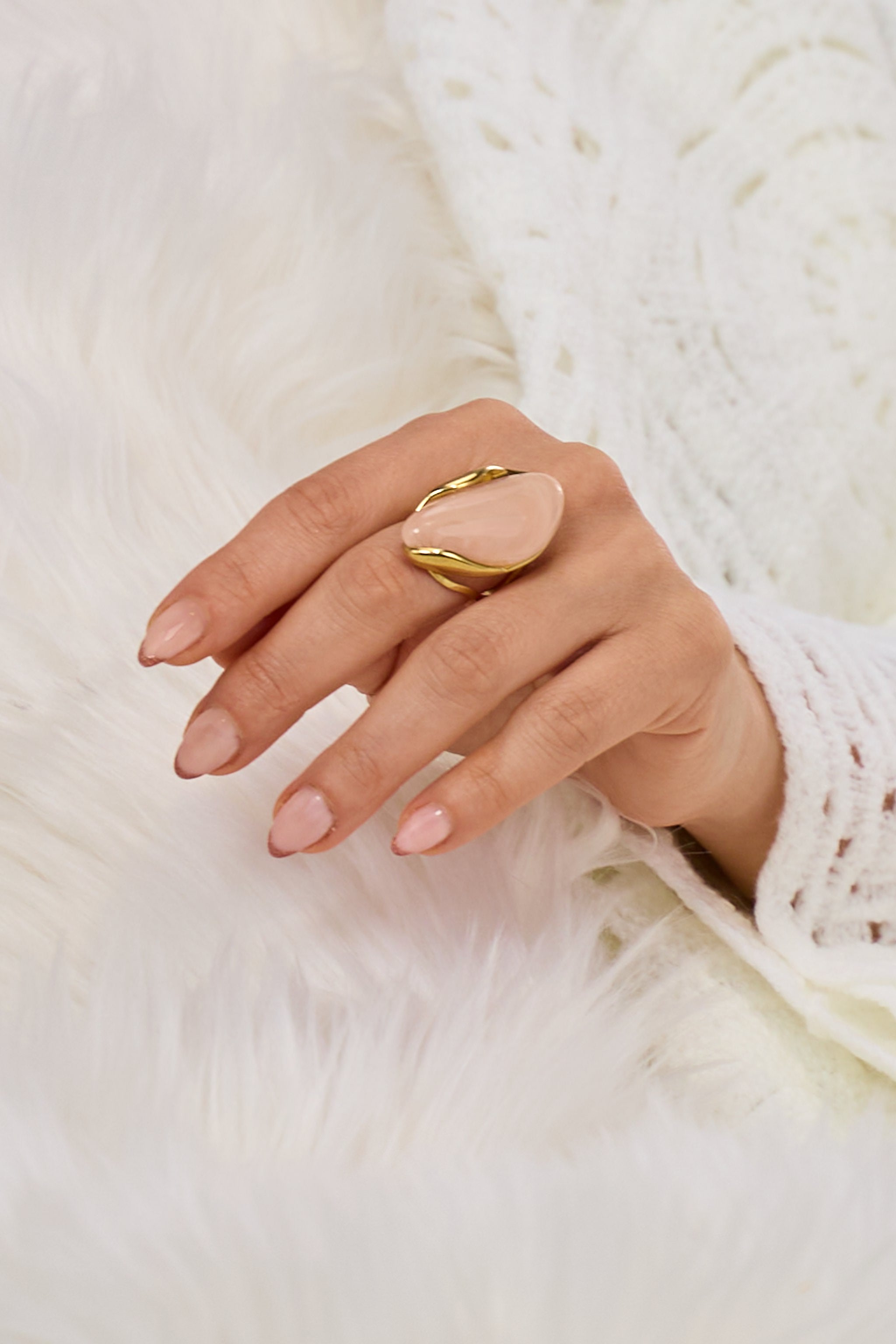 Edelstahlring mit Stein, gold-rosa