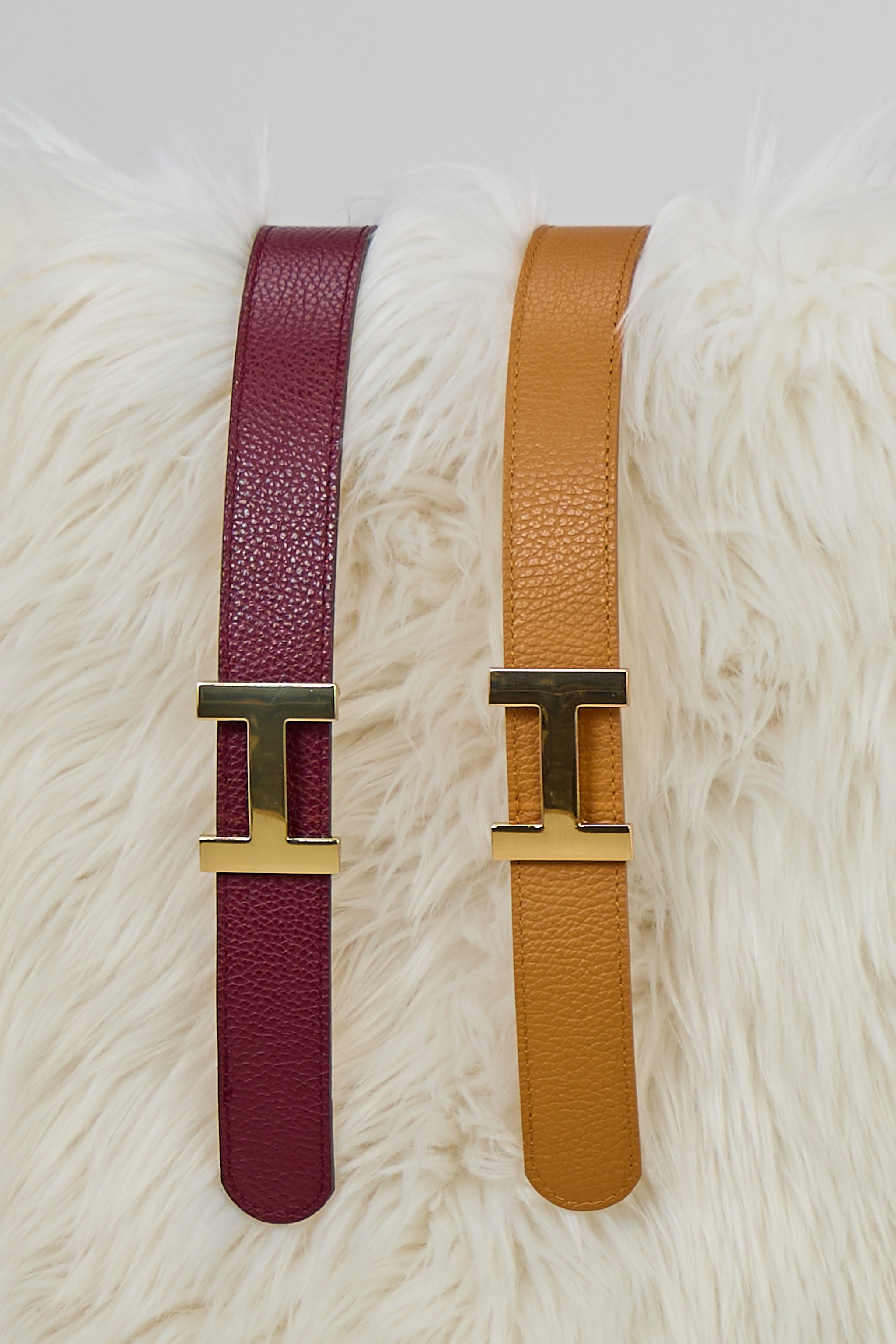 Ledergürtel mit goldener Schnalle, camel-gold