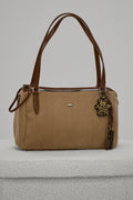 Cord Tasche mit Anhänger, beige-braun